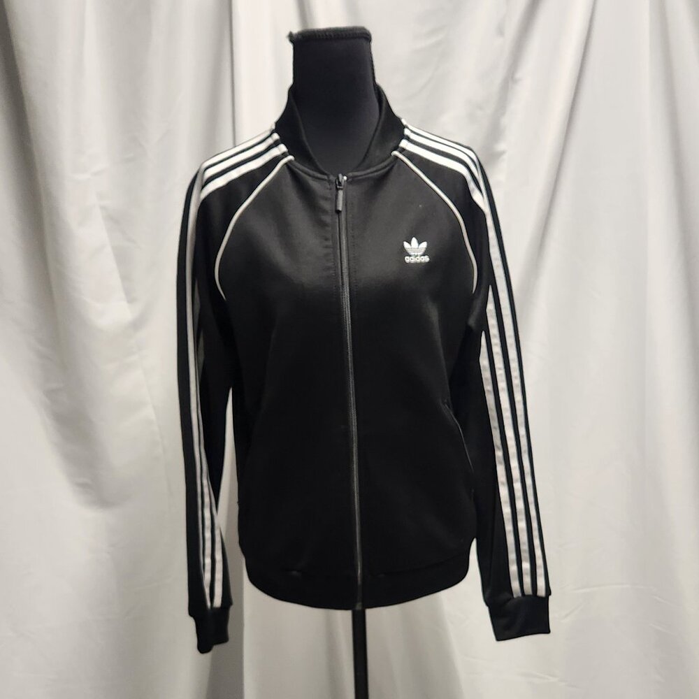 Adidas Originals Black 3 Stripe Track Jacket Small Trefoil Full Zip Athletic